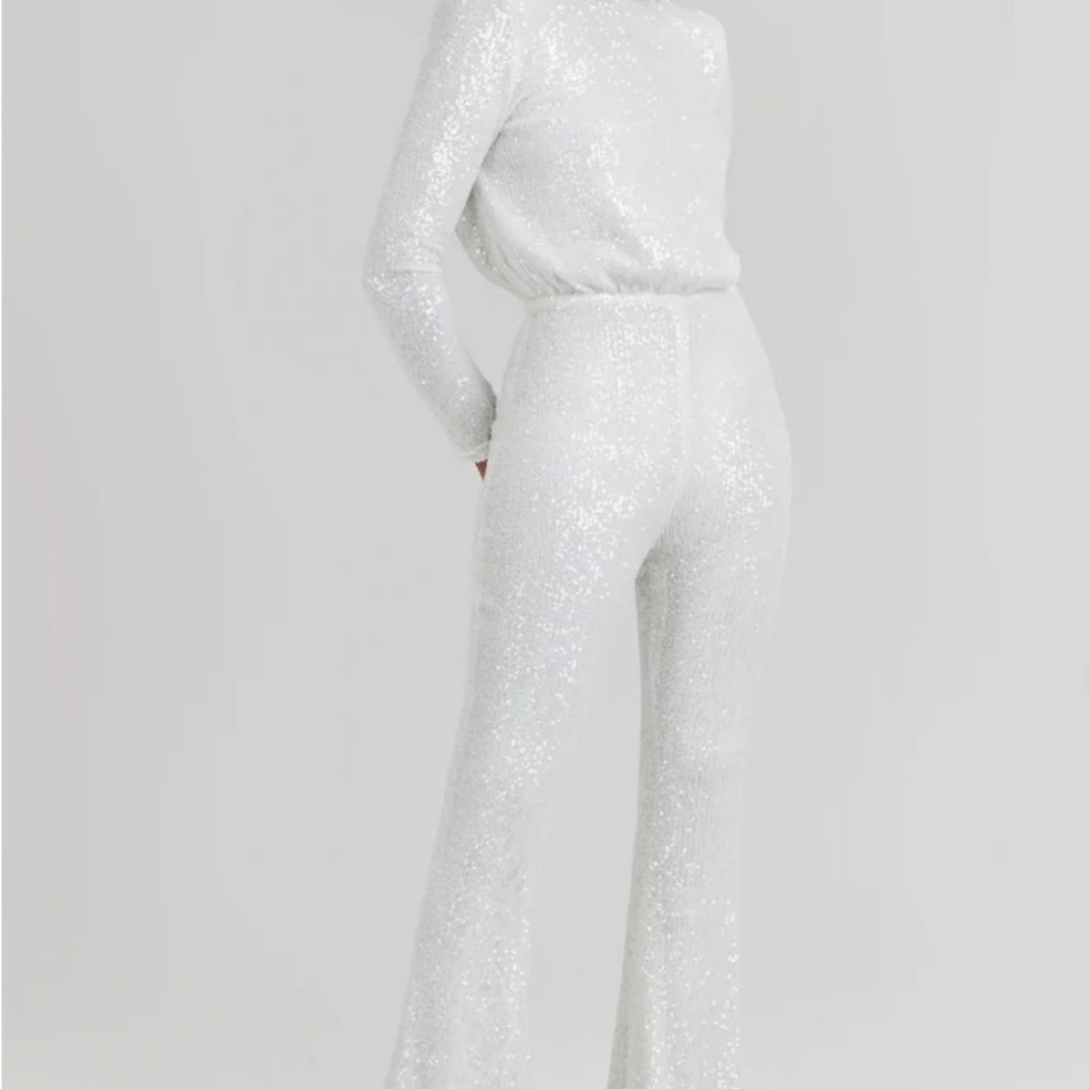 NADINE MERABI White Sequin Jumpsuit